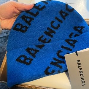 Unisex Balenciaga blue black all over logo beanie